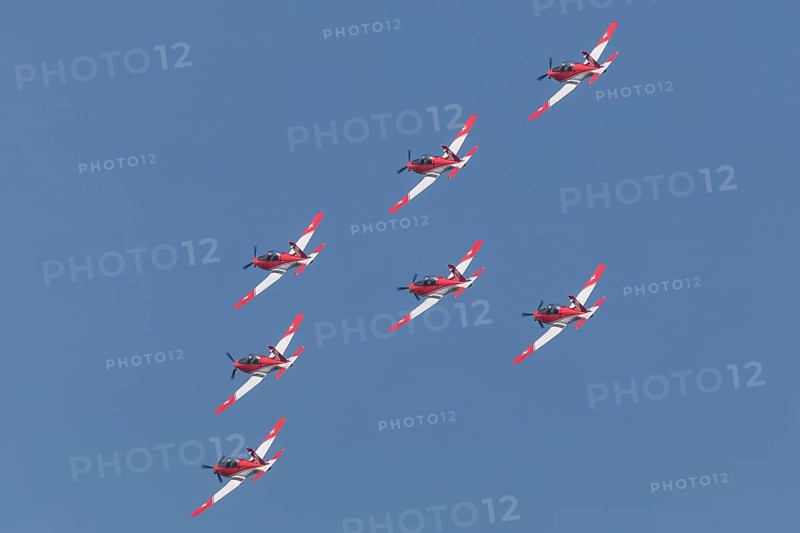 PC-7 team of the Swiss Air Force at a flight show on the occasion of Air & Days in Lucerne