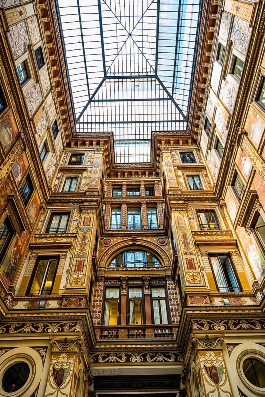 Ornately painted and decorated courtyard of the Palazzo Sciarra Galleria Sciarra
