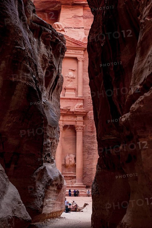 View from the gorge Siq to the Pharaoh's treasure house carved into the rock