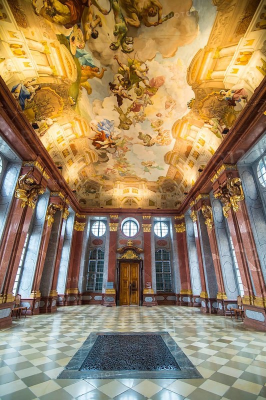 Marble hall with its painted ceiling