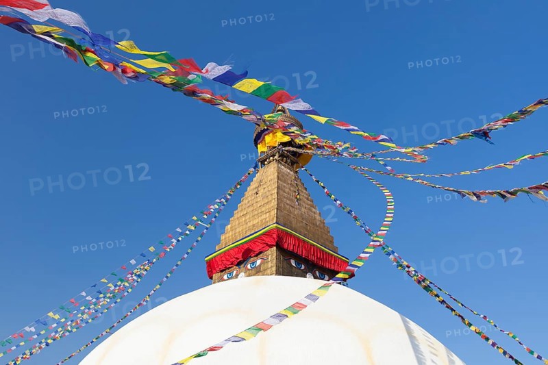 Buddhist stupa with prayer flags