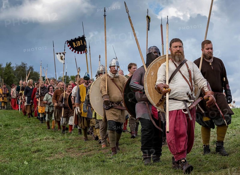 People dressed as vikings ready for battle