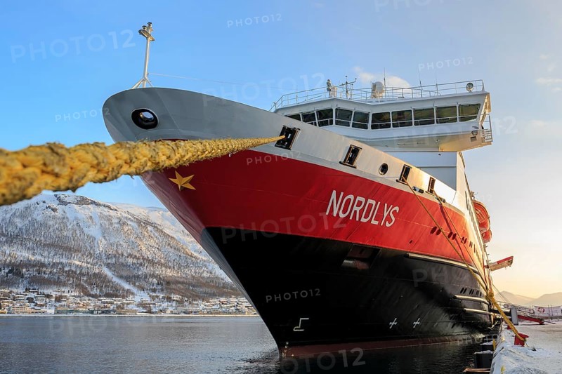 Hurtigruten MS Nordlys anchored in the harbor