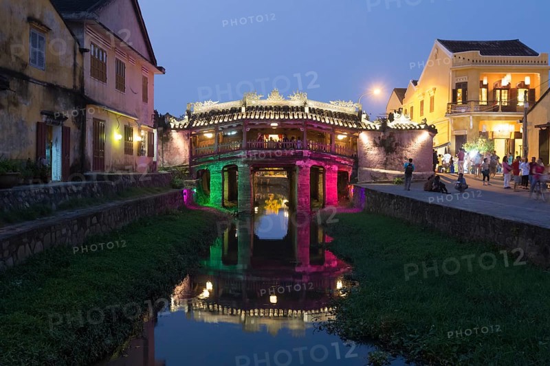 Japanese bridge at night