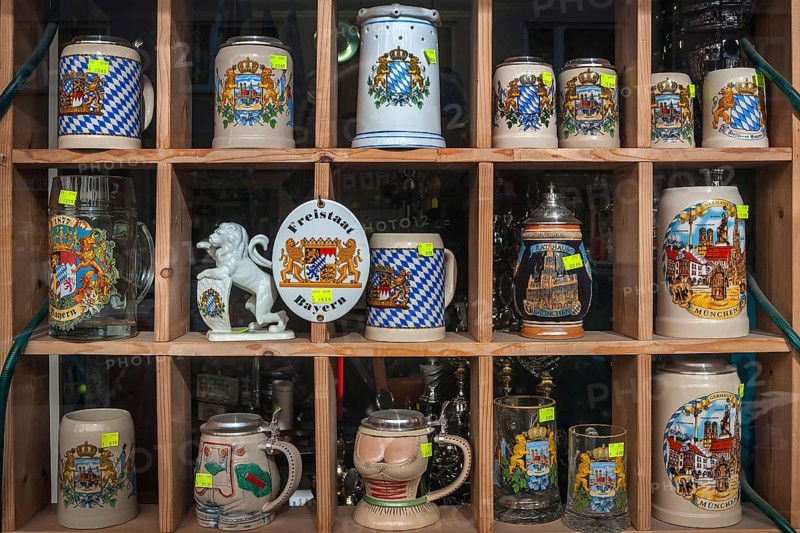 Various beer mugs with Bavarian motifs for sale