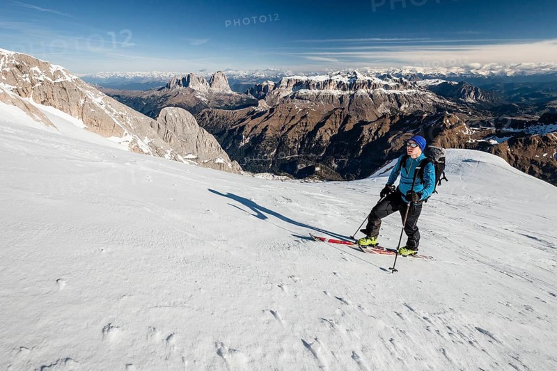 Ski mountaineer in ascent to Punta Rocca