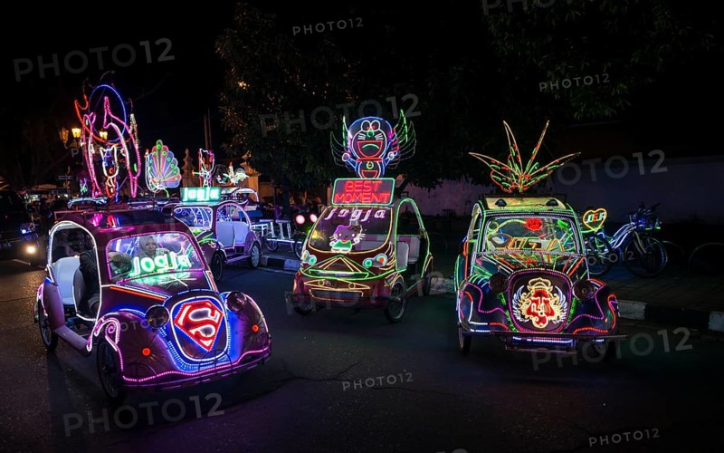 Colorful with LEDs illuminated cars