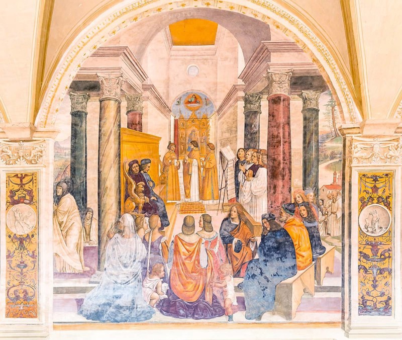 Fresco of Benedict Gives Posthumous Absolution to Two Nuns by Sodoma