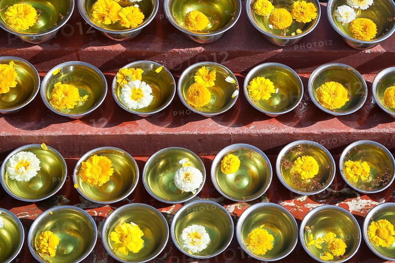 Bowls with saffron water and flowers