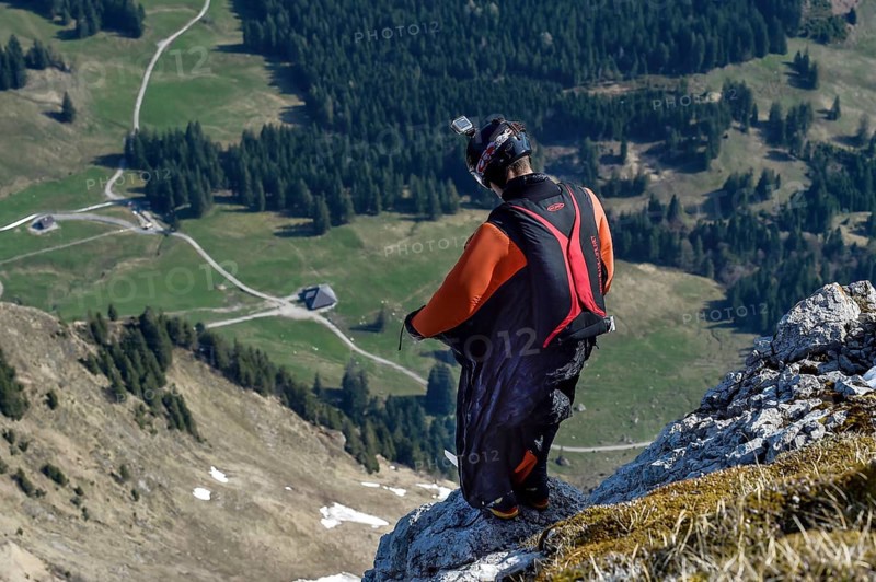 Base jumper with wingsuit at startup