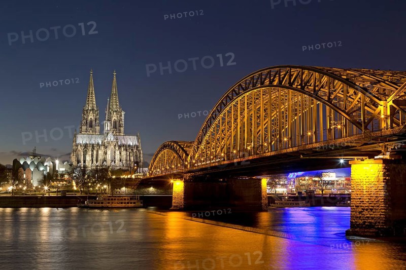 Cologne Cathedral and Philharmonic Hall with Hohenzollern Bridge