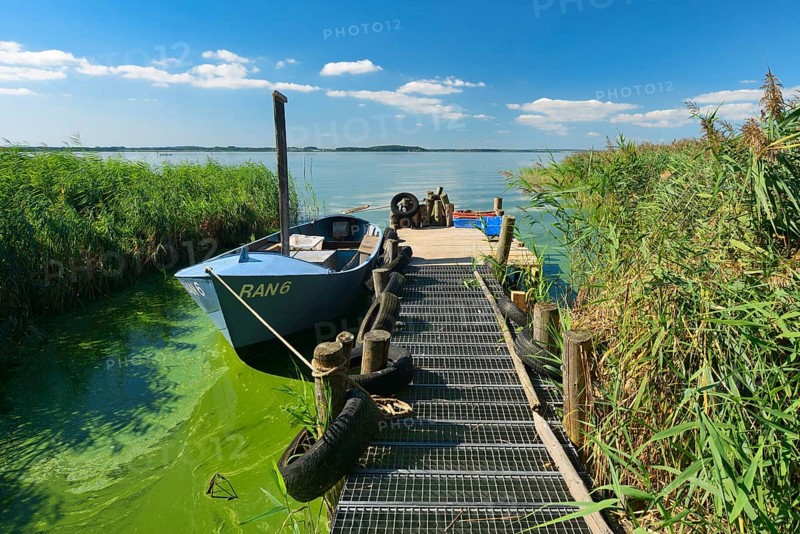 Dock with fishing boat on the Achterwasser