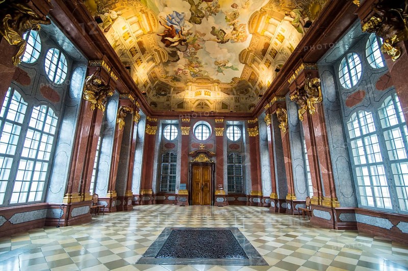 Marble hall with its painted ceiling