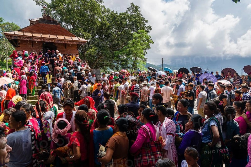 Local people waiting with roosters for sacrifice