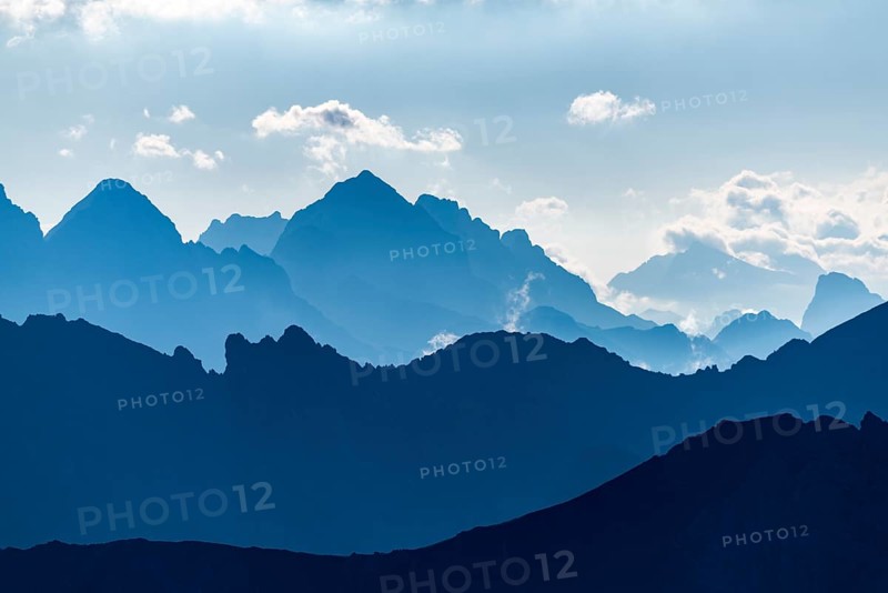Ehrwald mountains in blue morning mist