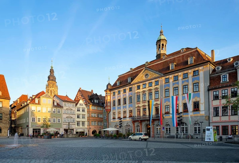 Town Hall on the market square with church St. Moritz