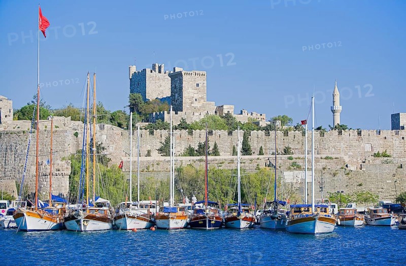 Boats in front of Bodrum Castle or St. Peter's Castle