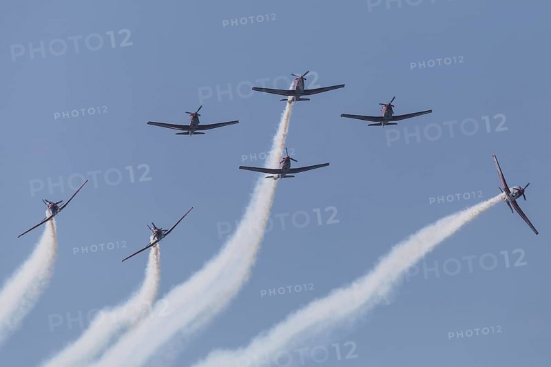 PC-7 team of the Swiss Air Force at a flight show on the occasion of Air & Days in Lucerne