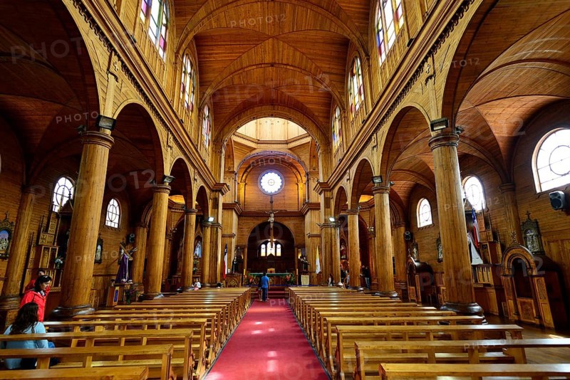 Interior of the wooden church Iglesia de San Francisco