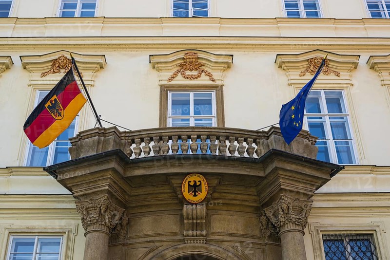 German Embassy with waving flags