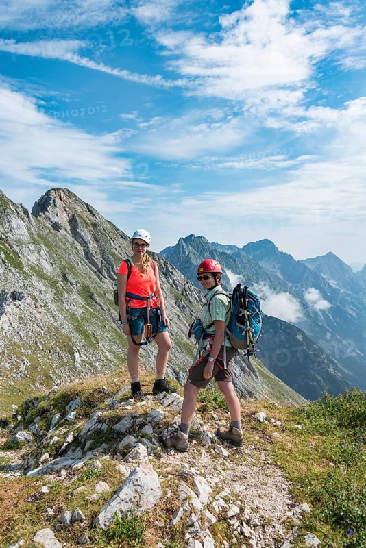 Two female hikers on trail