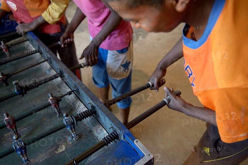 Boys play table football