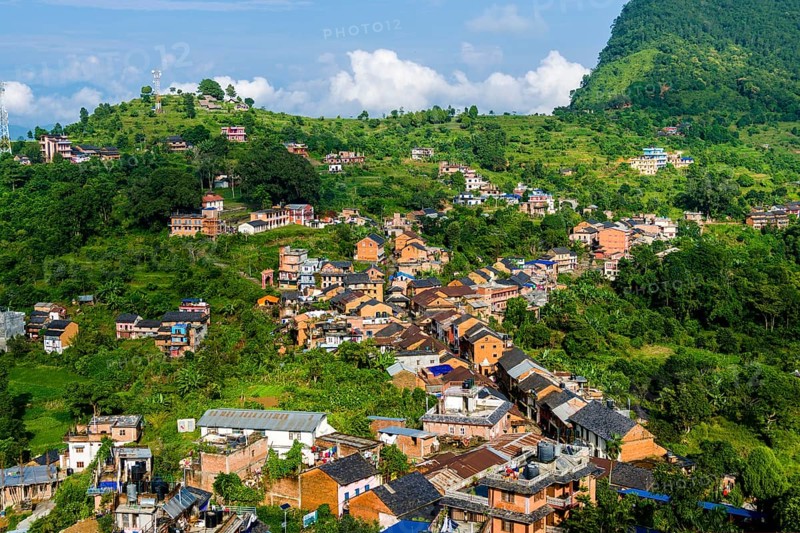 Aerial view on the houses of town