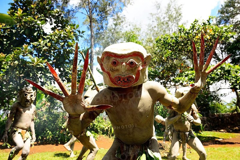 aThe mudmen of Asaro with their martial masks of clay