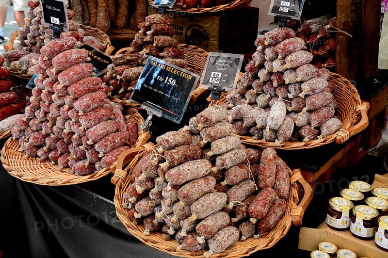Italian salami sausage on a street market