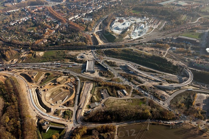 Aerial view, Autobahn A40, motorway, federal road B1