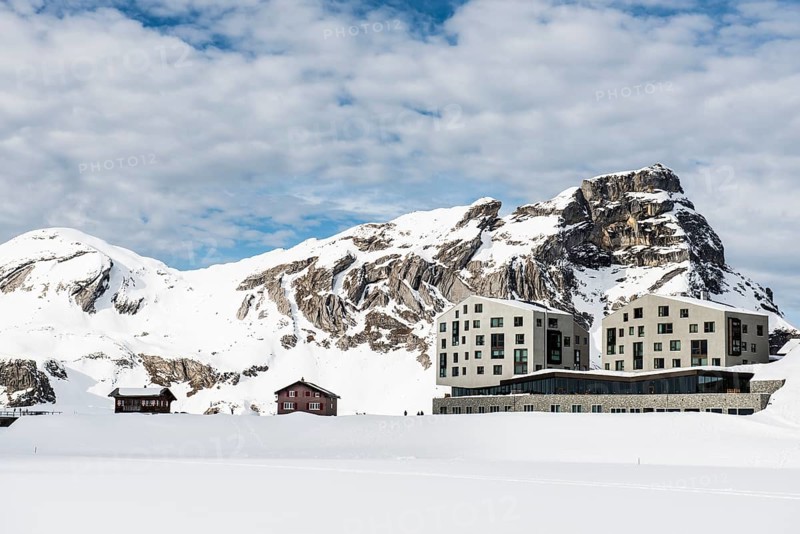 Modern Hotel and snowy winter landscape