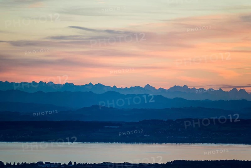 View from Gehrenberg to Lake Constance and Swiss Alps