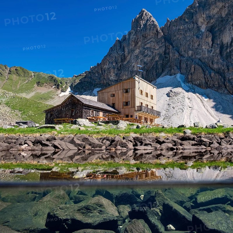 South Tyrolean Tribulaunhutte at lake