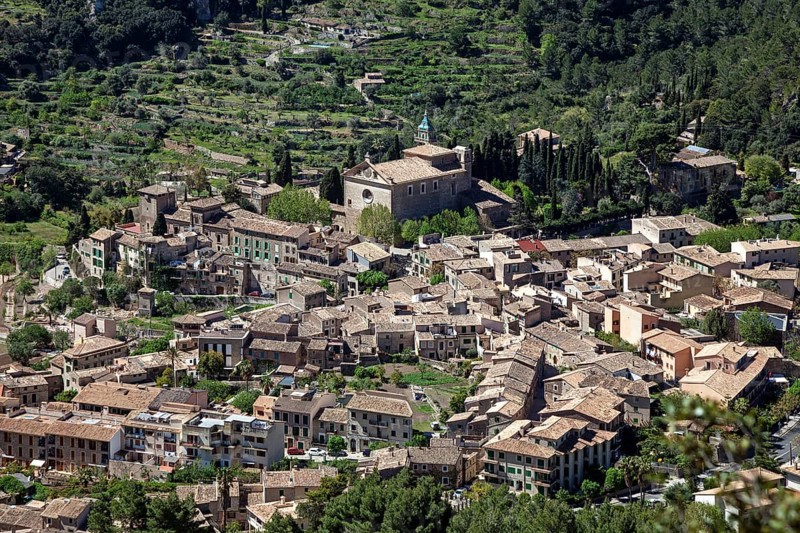 View on Valldemossa with Carthusian monastery Sa Cartoixa