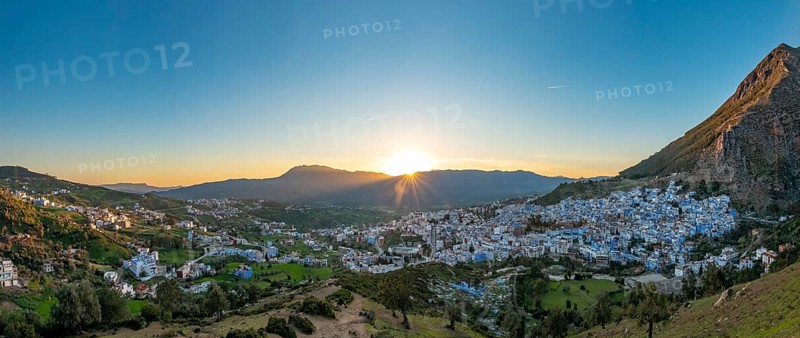 View on Chefchaouen with last sunbeams at sunset