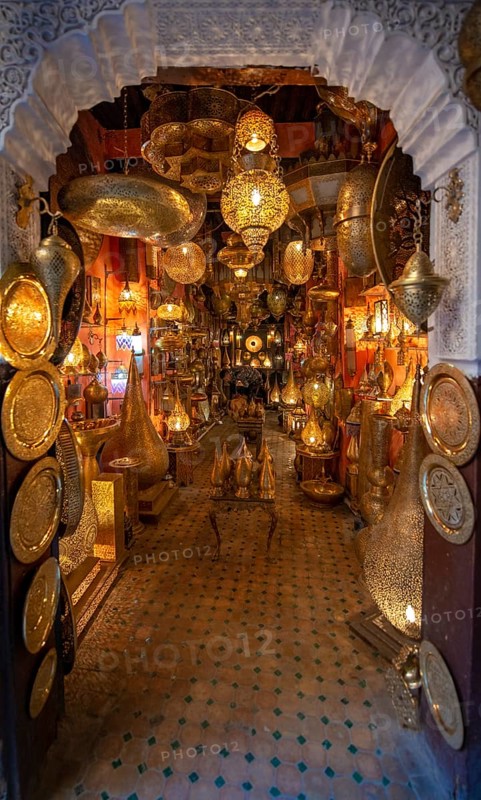 View through the entrance into shop for metal lights