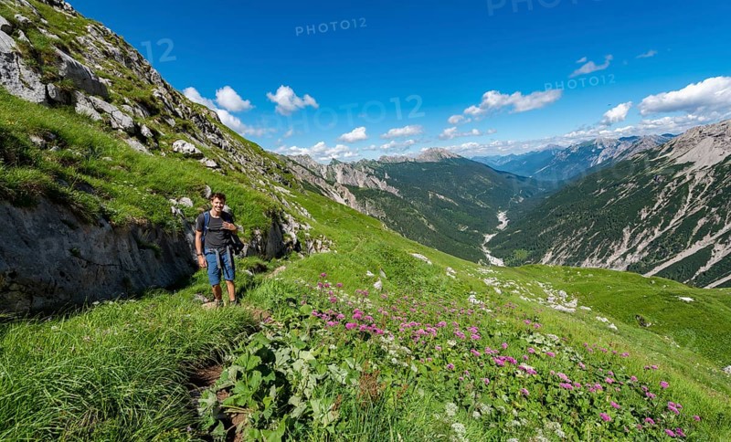 Hiker on the Jubilaumsweg hiking trail