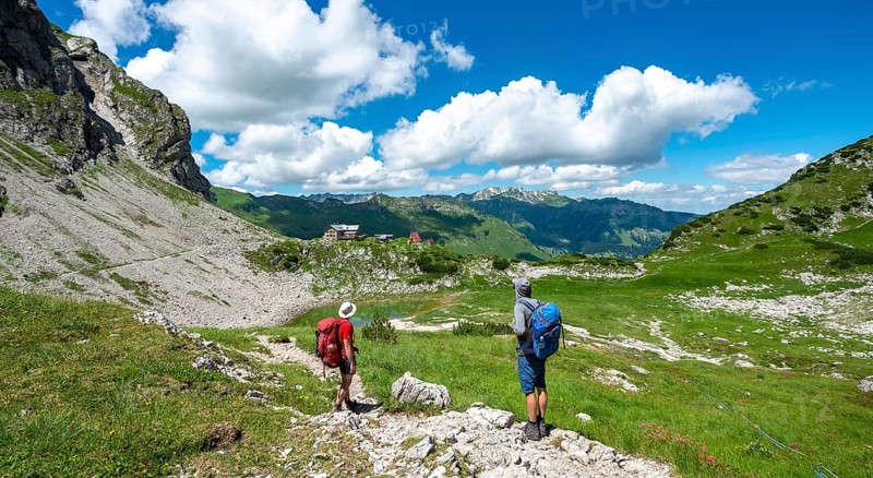 Two hikers on hiking trail
