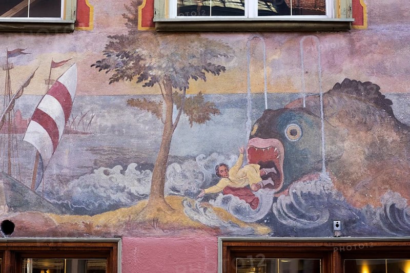 Fresco with the story of Jonah in the whale