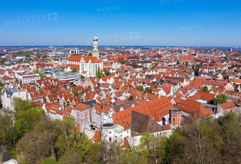 Water towers at the Red Gate and Basilica St. Ulrich and Afra