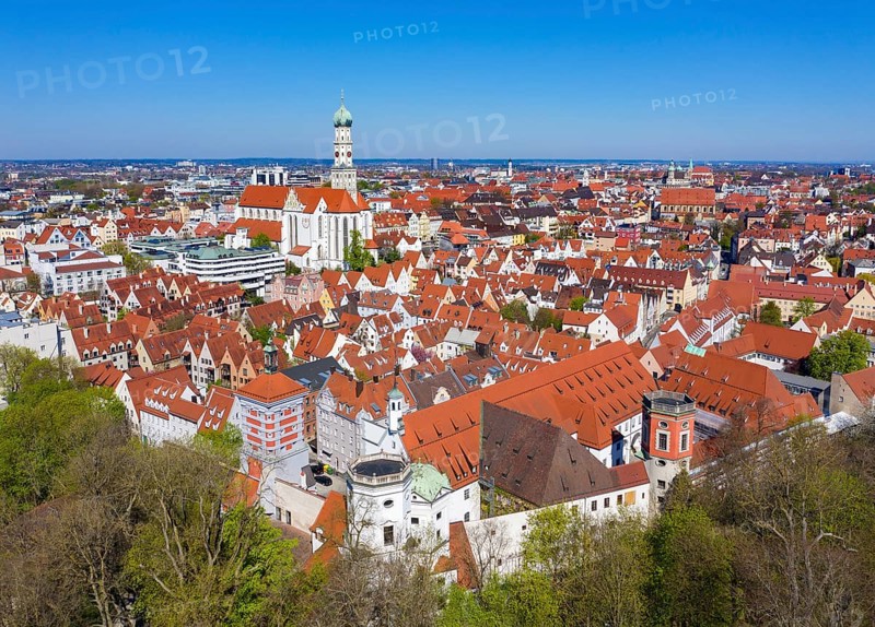 Water towers at the Red Gate and Basilica St. Ulrich and Afra