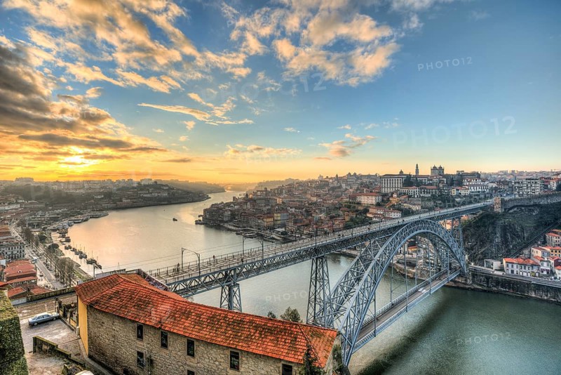View over Porto with Ponte Dom Luis I Bridge across River Douro