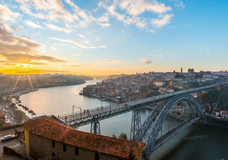 View over Porto with Ponte Dom Luis I Bridge across River Douro