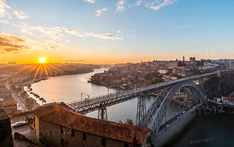 View over Porto with Ponte Dom Luis I Bridge across River Douro