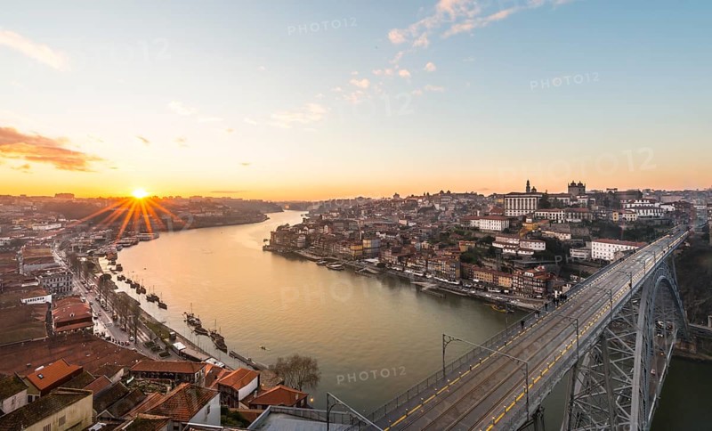 View over Porto with Ponte Dom Luis I Bridge across River Douro