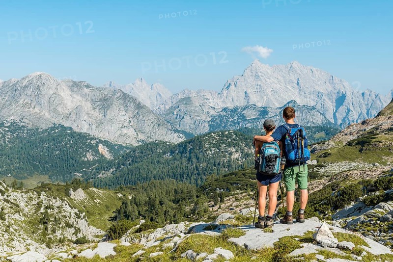 Two hikers looking at the Watzmann