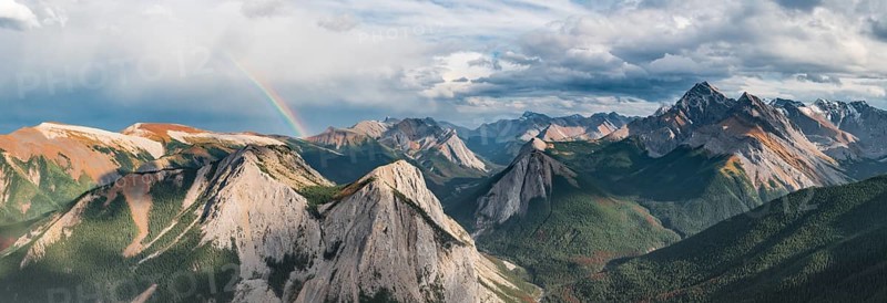 Rainbow view over mountain landscape