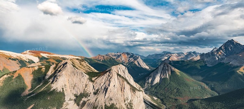 Rainbow view over mountain landscape