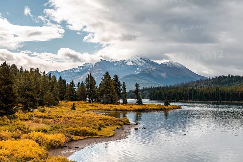 Lake shore of Maligne Lake