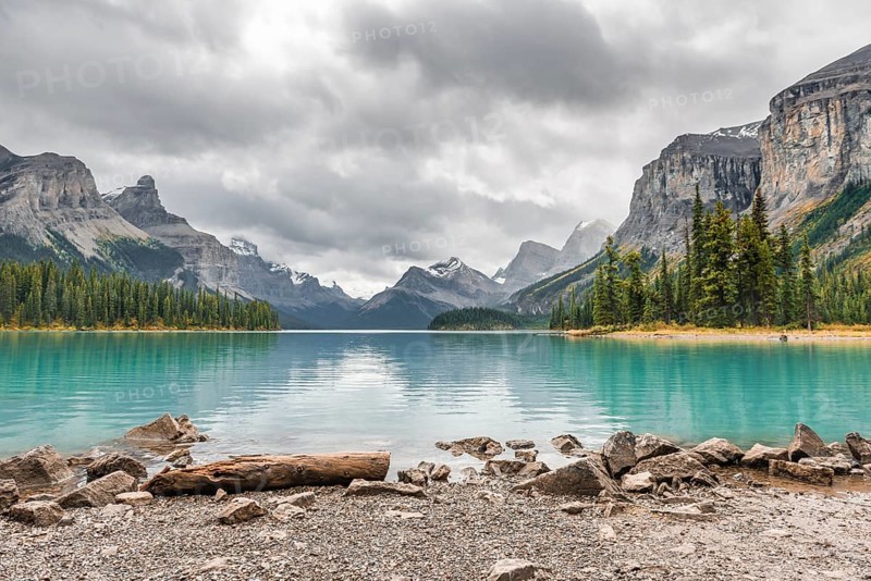 Maligne Lake glacier lake with Mount Paul